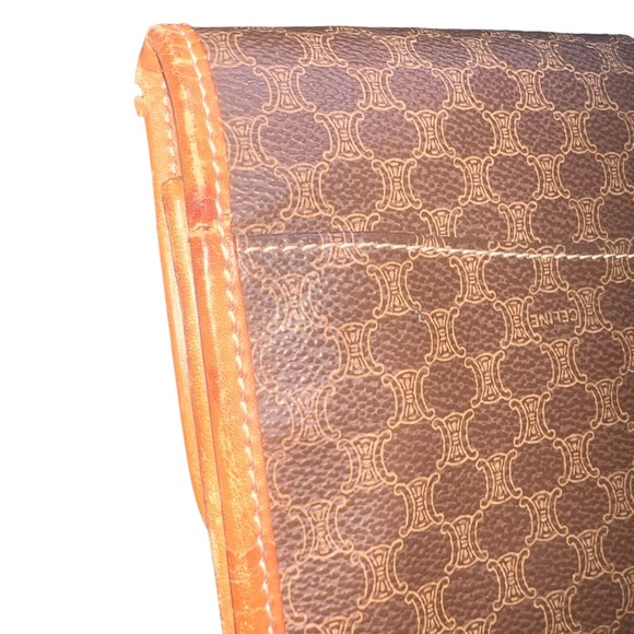 {Vintage Céline Triomphe Macadam Clutch Wristlet Bag Brown with Tan Leather Trim - Picture 6 of 13